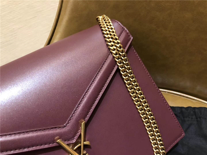 532750 YSL女袋 CASSANDRA 中號 字母標志 拉頭光面 圣羅蘭信封皮包 葡萄紫