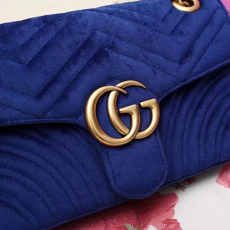 443947 Gucci女包 GG Marmont系列 天鵝絨 小號(hào) 古馳鏈條包 Gucci斜挎包 寶藍(lán)色