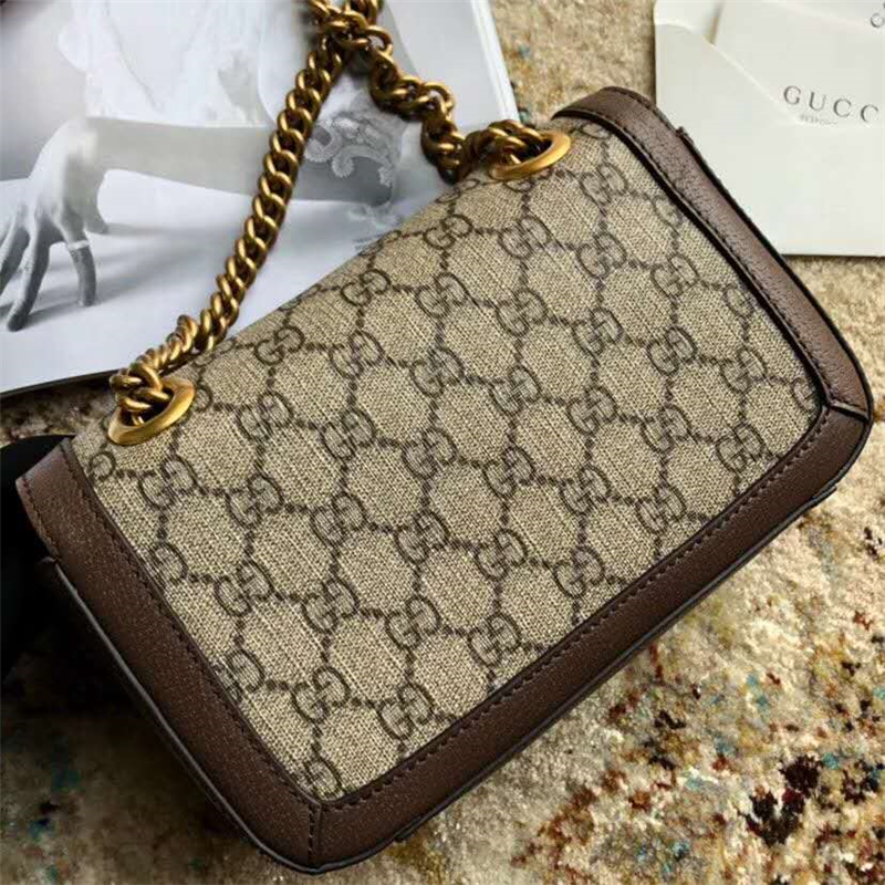 443497 Gucci女包 Marmont系列 古馳單肩包 金屬雙G PVC人造皮 棕色