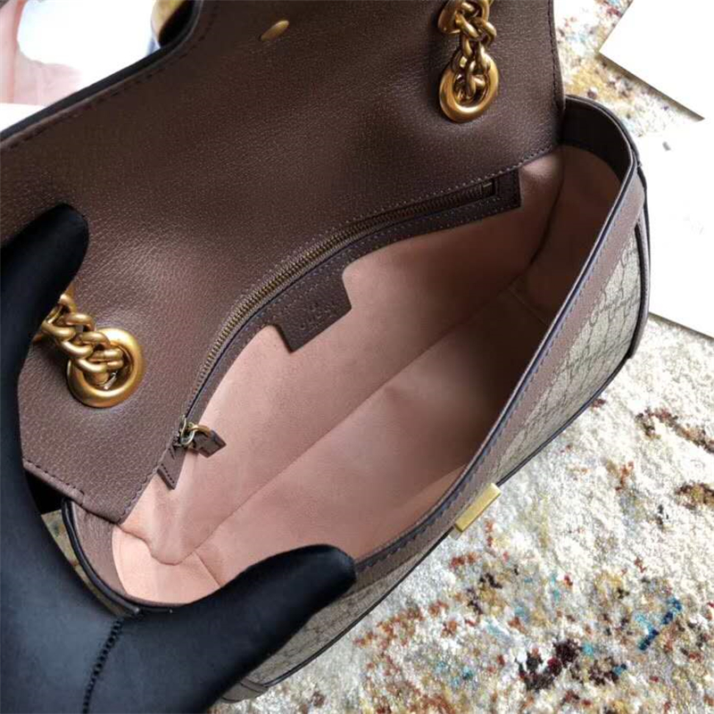 443497 Gucci女包 Marmont系列 古馳單肩包 金屬雙G PVC人造皮 棕色