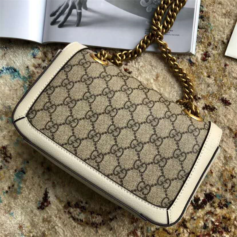 443497 Gucci女包 Marmont系列 古馳單肩包 金屬雙G PVC人造皮 白色