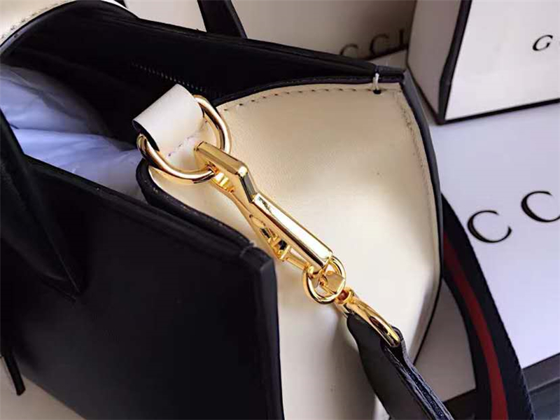 453756 Gucci女包 撞色牛皮 竹節珍珠扣 古馳手提包 寬肩帶單肩包 黑色