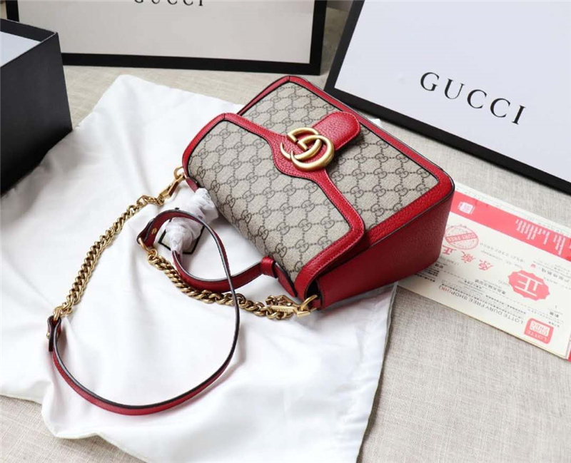 498110 Gucci女包 豬紋皮 雙GG扣式 古馳包袋 翻蓋手提肩包 紅色