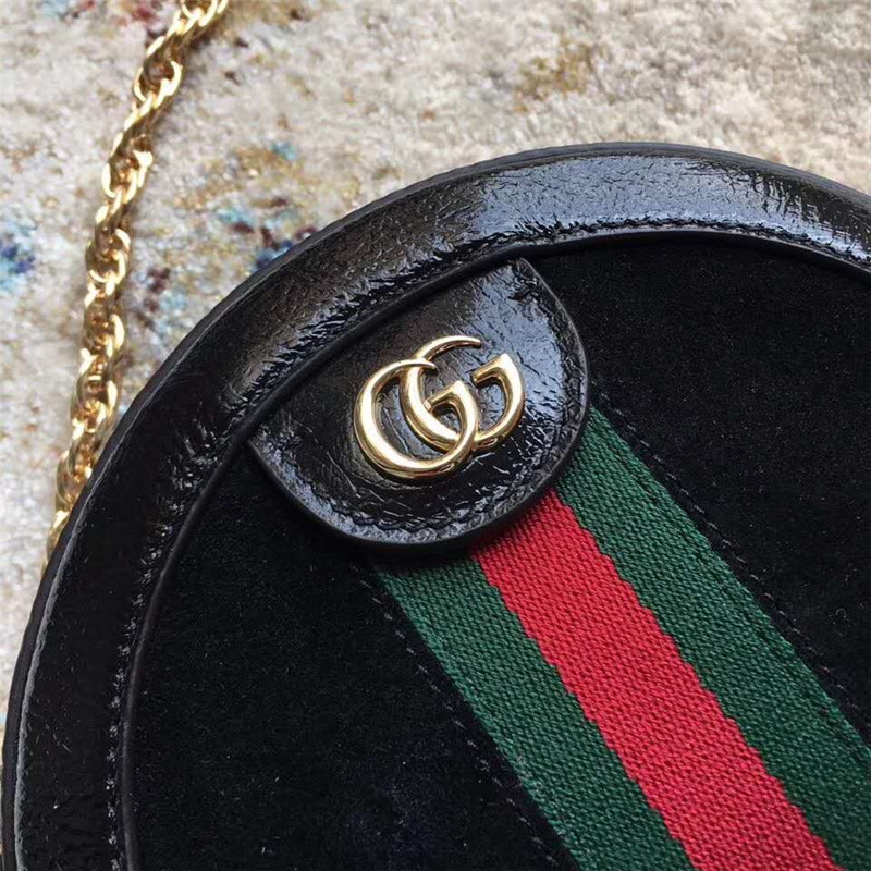 550618 Gucci女包 古馳圓餅包 古馳單肩包 Ophidia mini鏈條包 黑色