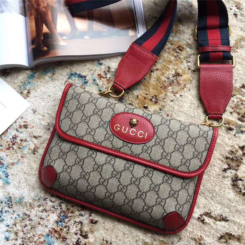 489617 Gucci女包 古馳單肩包 Gucci斜挎包 古馳虎頭標 肩帶可調 紅色