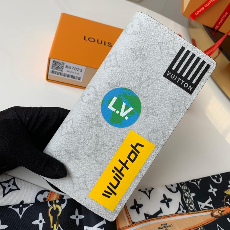 M67822 LV BRAZZA 錢夾 Monogram White 帆布錢包 LV西裝夾 白色