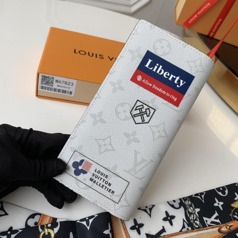 M67822 LV BRAZZA 錢夾 Monogram White 帆布錢包 LV西裝夾 白色