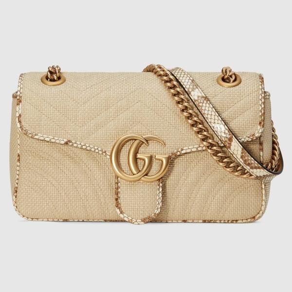 GUCCI GG Marmont Raffia Small Shoulder Bag