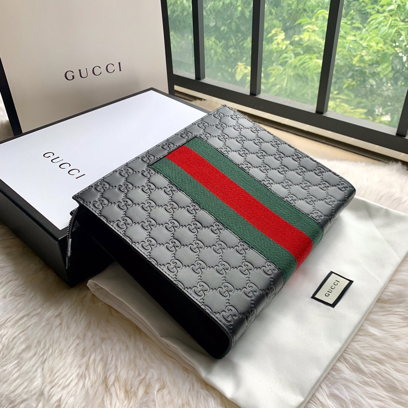 475316 Gucci古馳Signature材質(zhì)壓花手拿包 Gucci手拿包 黑色