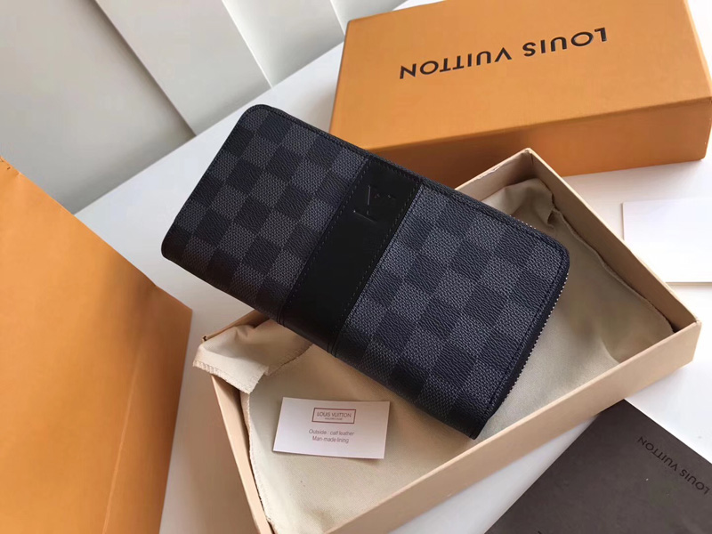 N60015 LV ZIPPY 拉鏈錢夾 Damier Graphite黑格錢包 LV男士錢夾