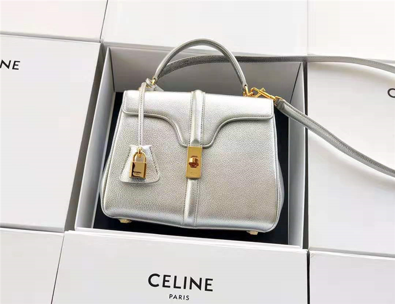 188003 Celine包包 賽琳女包 19新款 金屬鎖扣 小號(hào)小牛皮包 Celine手提包女包 銀色