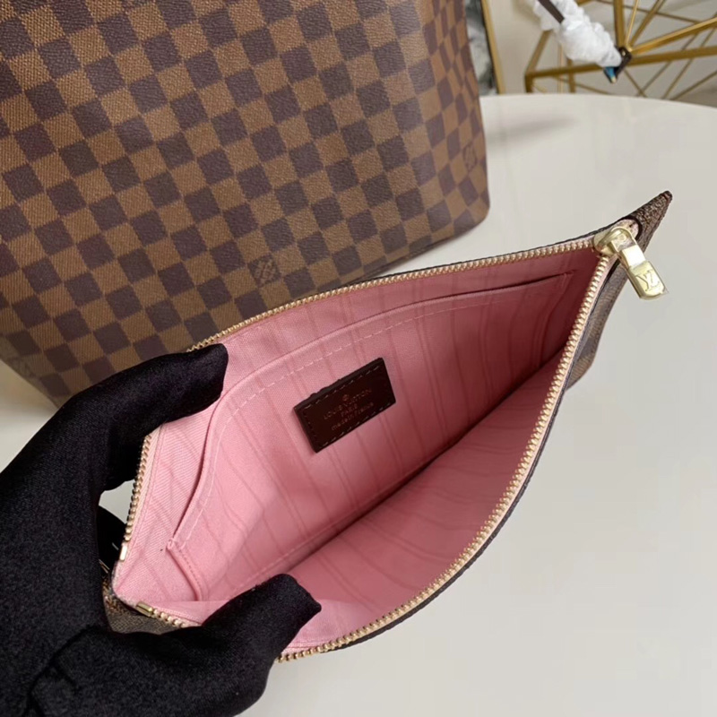 N41603 LV Neverfull 中號手袋 Damier Ebene咖啡格 LV購物袋