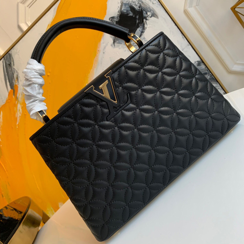 M55366 LV CAPUCINES 小號手袋 Monogram 花卉綿羊皮女包 黑色