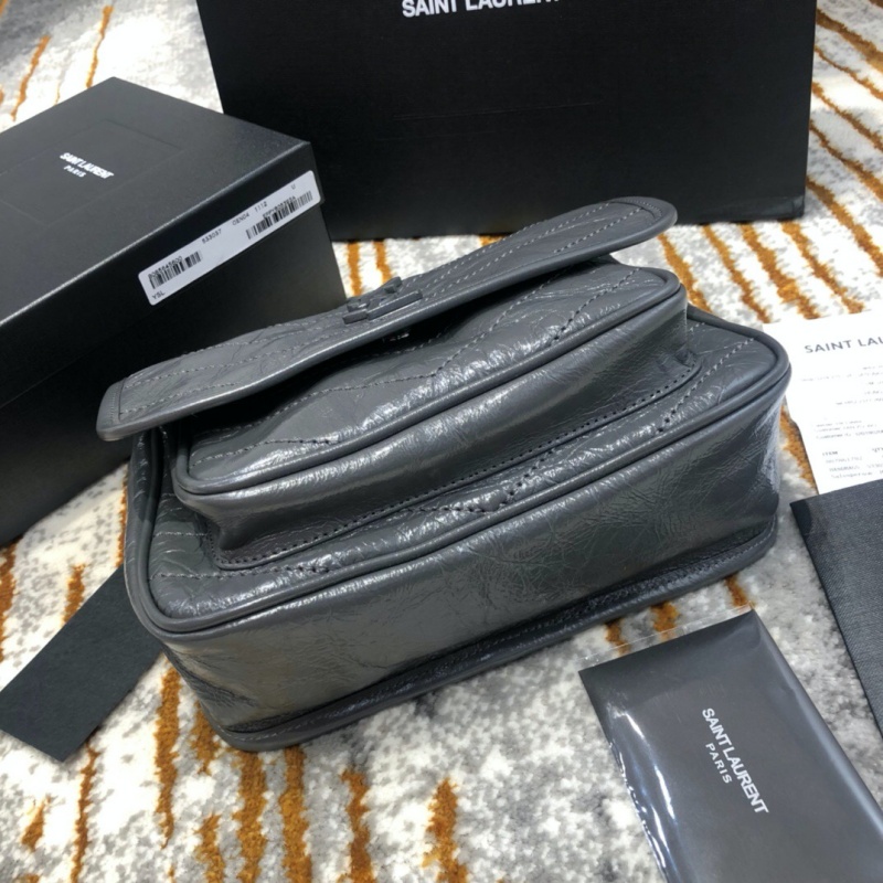 533037 YSL圣羅蘭 Niki baby 迷你復古褶皺真皮包 深灰色