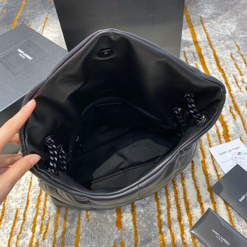 577475 YSL圣羅蘭LOULOU PUFFER中號絎縫褶皺霧面皮革手袋 黑色黑扣