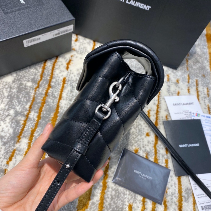 467072 YSL圣羅蘭超小號LOULOU黑色“Y”字形提花真皮肩帶包 黑色銀扣