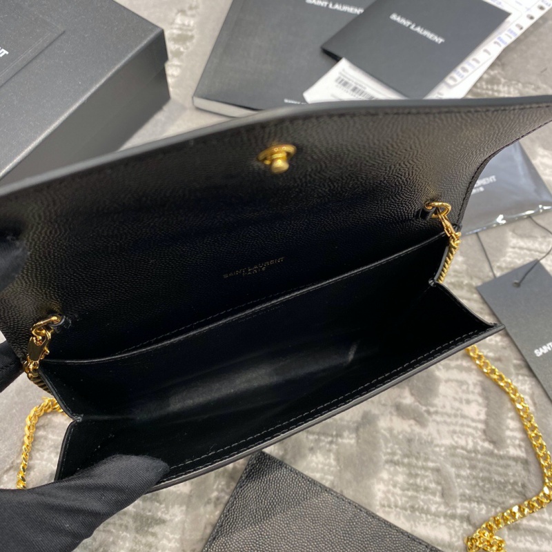 607788 YSL圣羅蘭 UPTOWN粒面壓印皮革鏈條錢包 YSL信封包 黑色