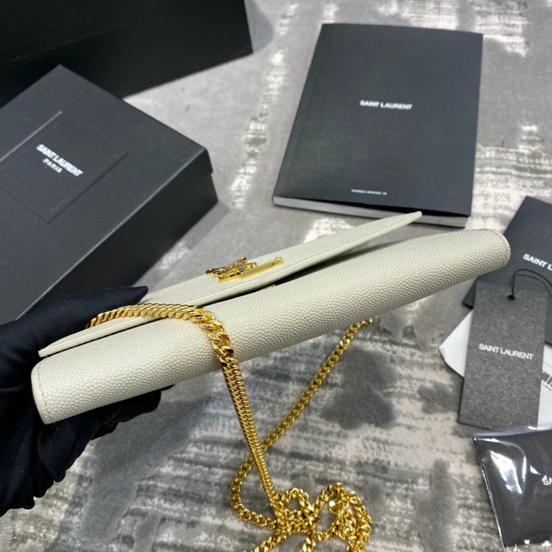 607788 YSL圣羅蘭 UPTOWN粒面壓印皮革鏈條錢包 YSL信封包 白色