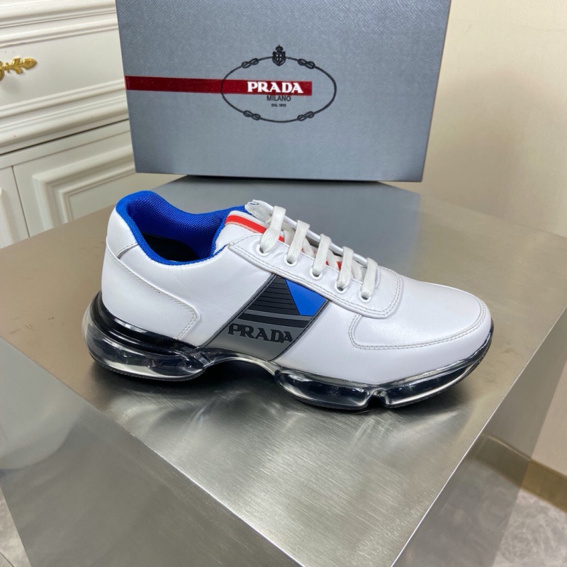 4E2718 Prada 織物和皮革運動鞋 普拉達2020新款休閑運動鞋 白色