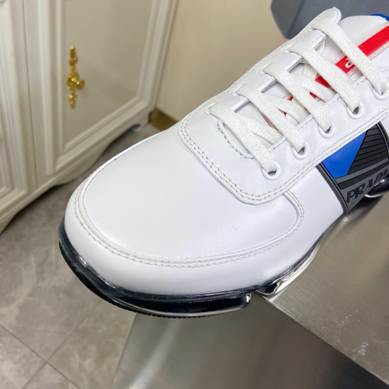 4E2718 Prada 織物和皮革運動鞋 普拉達2020新款休閑運動鞋 白色
