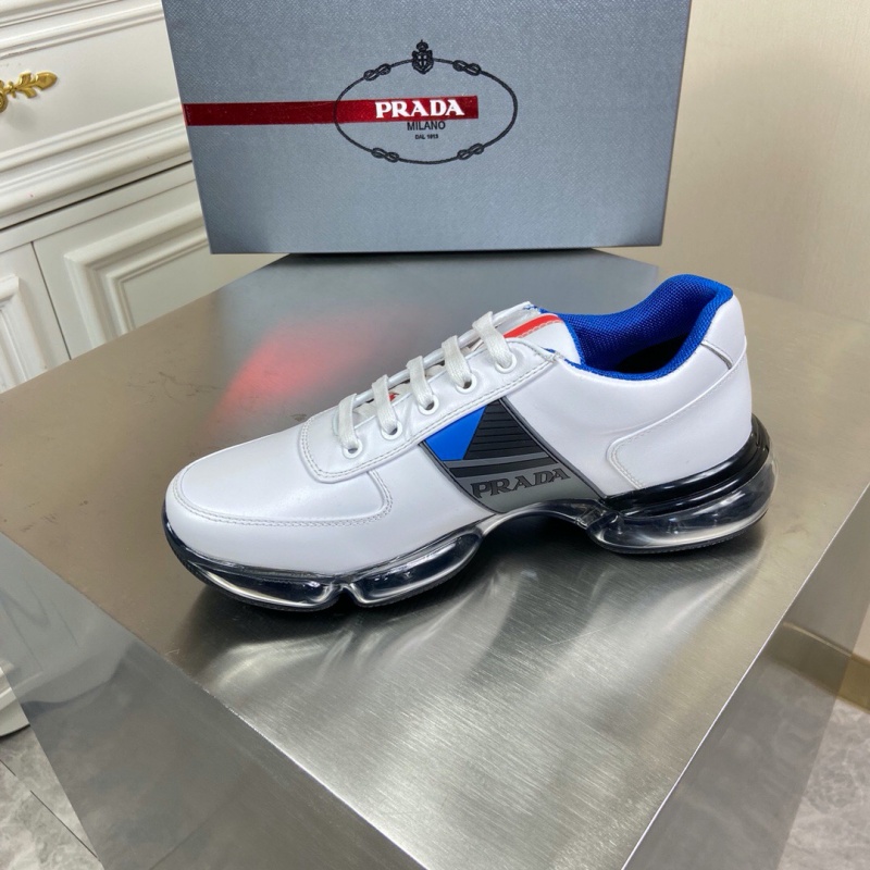 4E2718 Prada 織物和皮革運動鞋 普拉達2020新款休閑運動鞋 白色