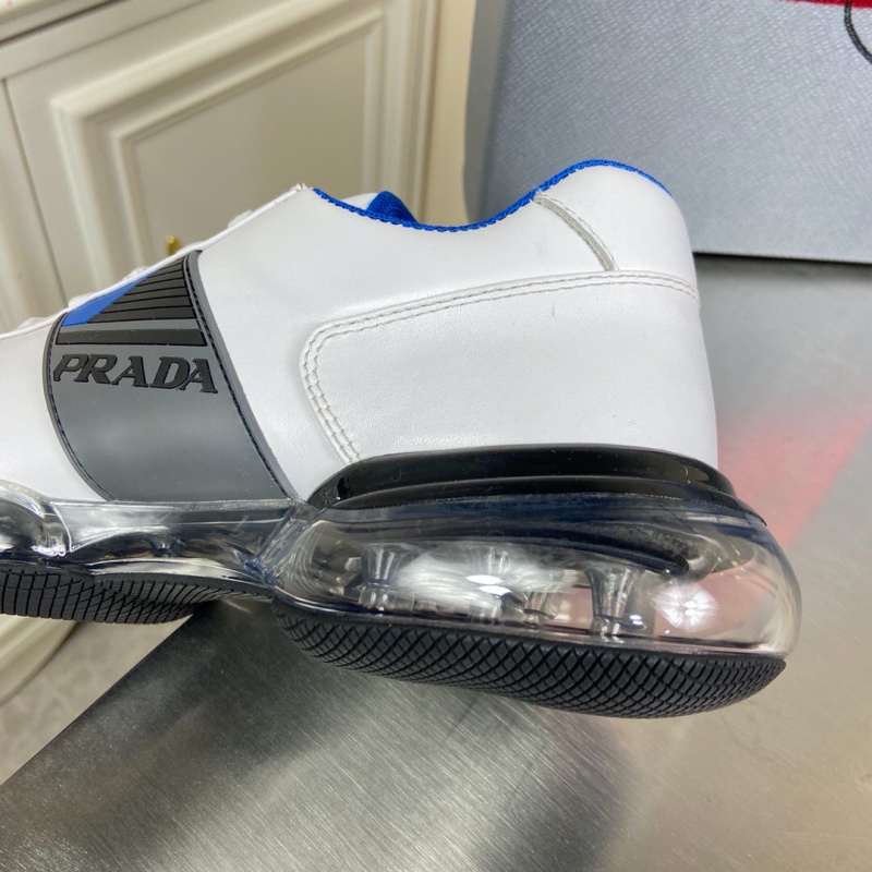 4E2718 Prada 織物和皮革運動鞋 普拉達2020新款休閑運動鞋 白色