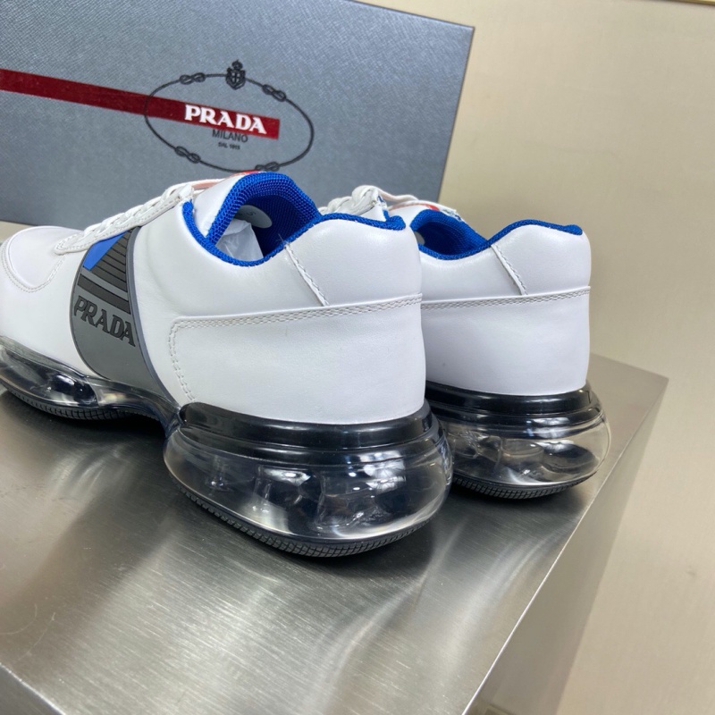 4E2718 Prada 織物和皮革運動鞋 普拉達2020新款休閑運動鞋 白色