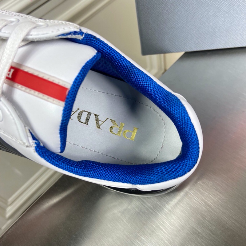 4E2718 Prada 織物和皮革運動鞋 普拉達2020新款休閑運動鞋 白色