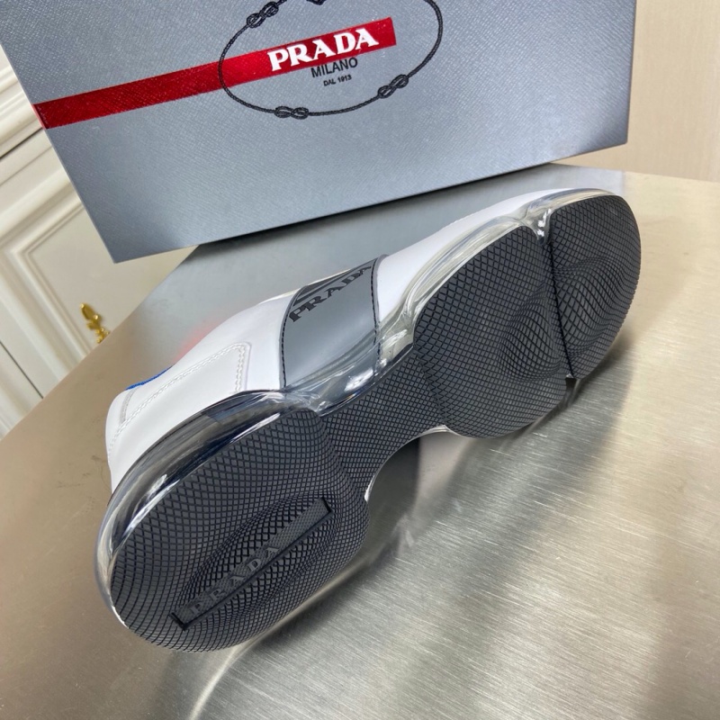 4E2718 Prada 織物和皮革運動鞋 普拉達2020新款休閑運動鞋 白色