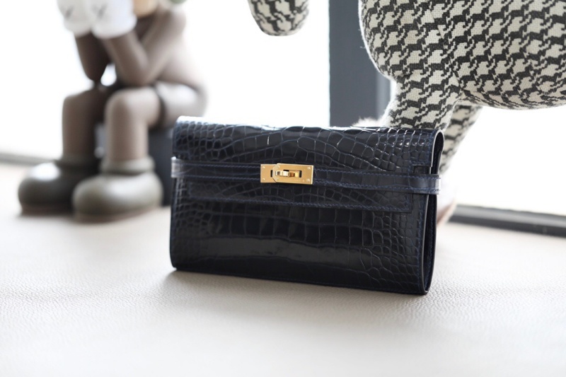 Hermes錢包 愛馬仕Kelly錢包 純手工頂級鱷魚皮 黑色