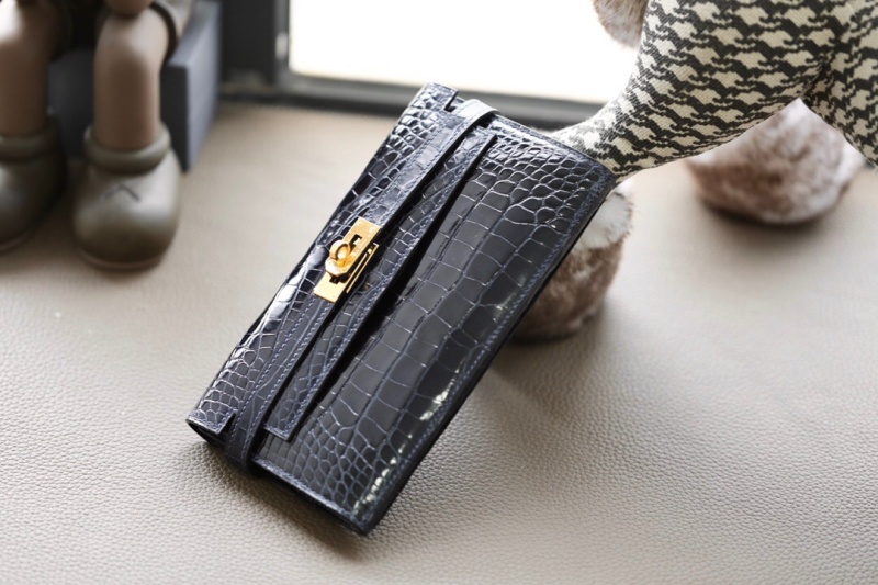 Hermes錢包 愛馬仕Kelly錢包 純手工頂級鱷魚皮 黑色