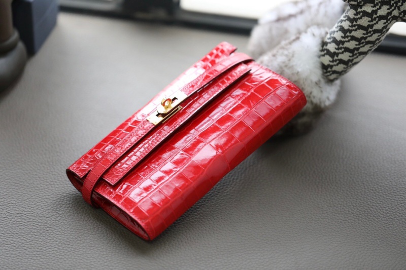 Hermes錢包 愛馬仕Kelly錢包 純手工頂級鱷魚皮 紅色