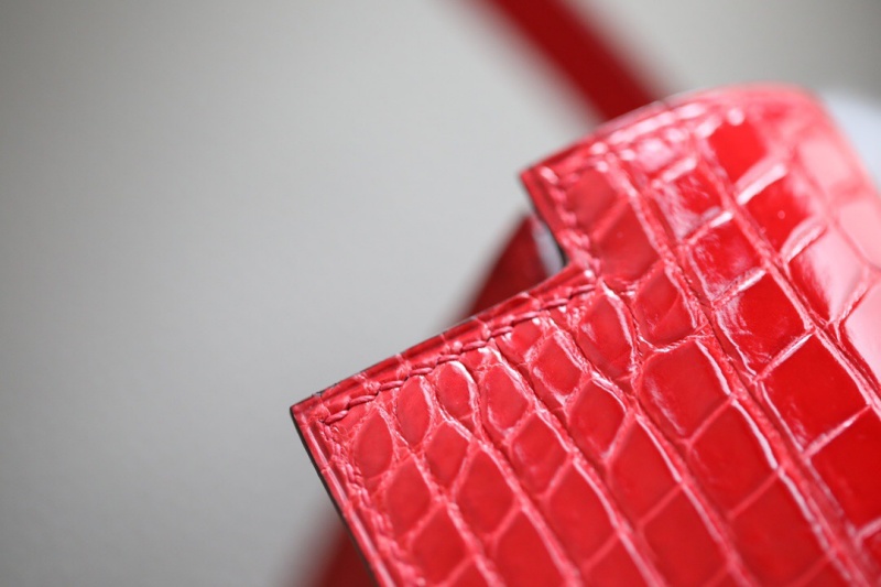 Hermes錢包 愛馬仕Kelly錢包 純手工頂級鱷魚皮 紅色