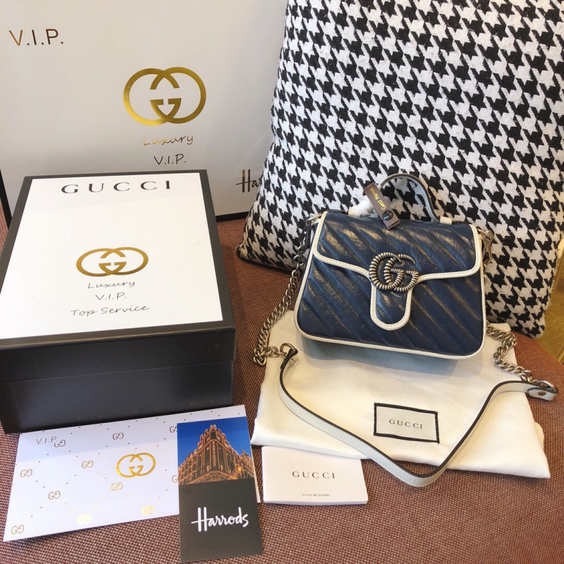 583571 Gucci GG Marmont 系列迷你手提包 斜紋絎縫皮革女包 藍色
