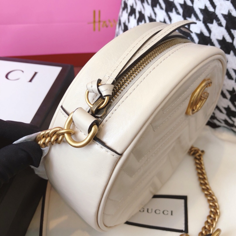 550154 Gucci GG Marmont系列圓形迷你肩背包 古馳圓餅包 白色