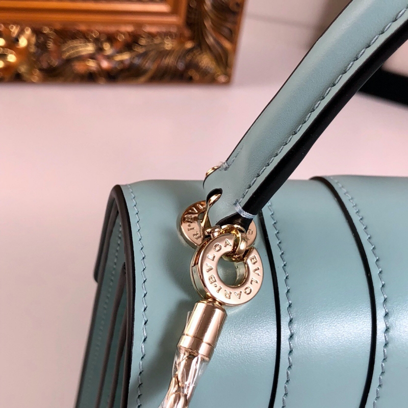 BVLGARI寶格麗 Serpenti Forever系列翻蓋女包 小號手提蛇頭包 青藍色