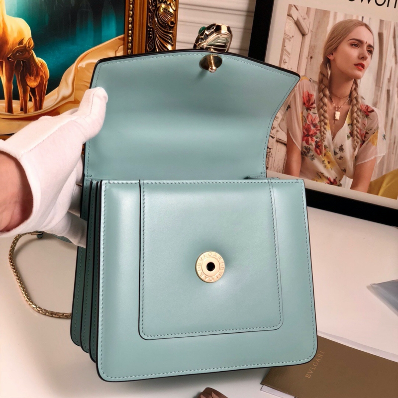 BVLGARI寶格麗 Serpenti Forever系列翻蓋女包 小號手提蛇頭包 青藍色