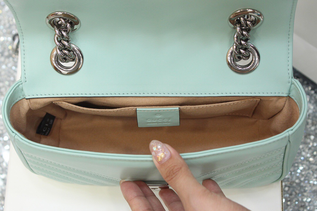 446744 Gucci古馳女包 GG Marmont 絎縫迷你手袋 綠色