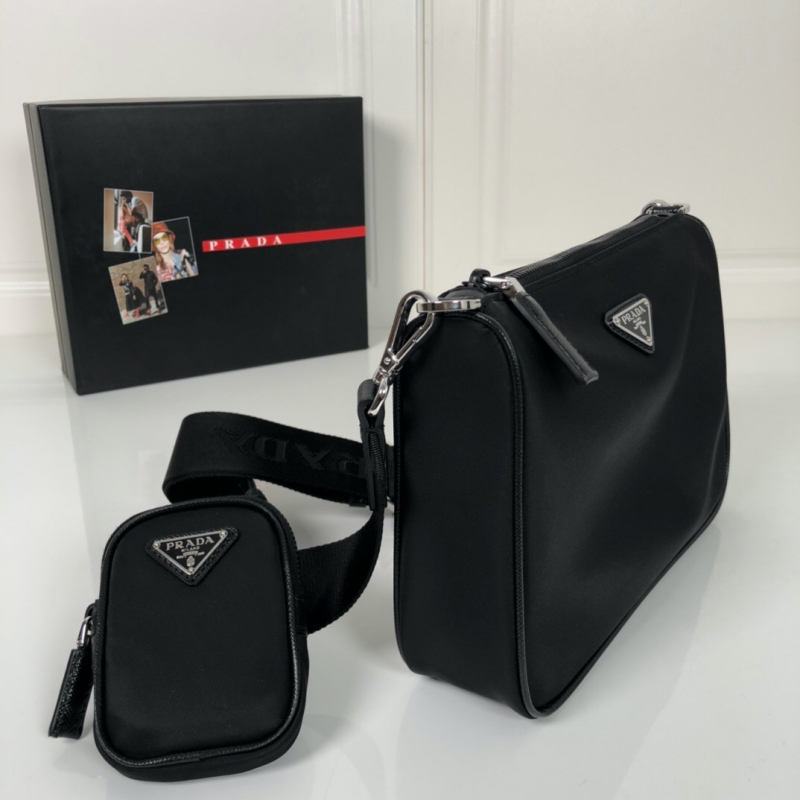 2VH113 Prada普拉達尼龍單肩斜挎包 三合一郵差包 黑色