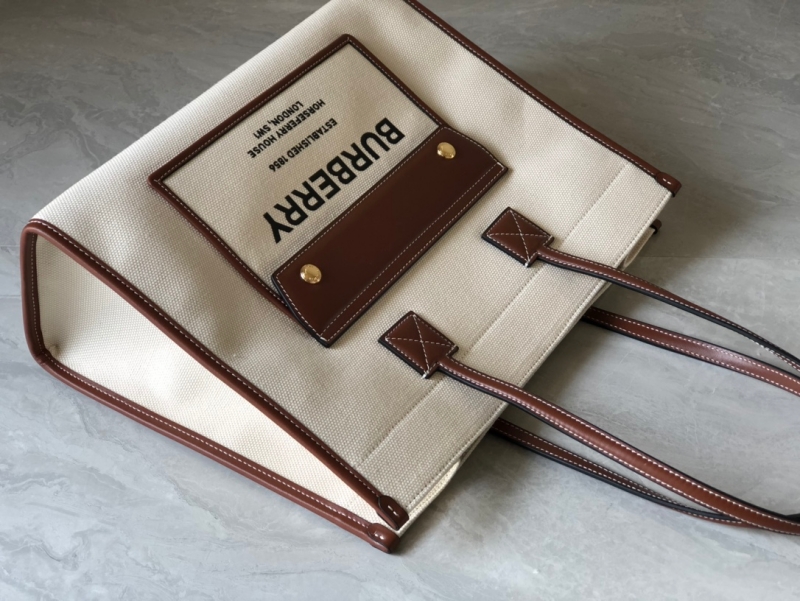 80441381 巴寶莉Burberry小號雙色帆布拼皮革 Freya 托特包 巴寶莉女包 棕色