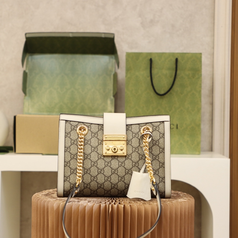 498156 Gucci Padlock系列小號GG肩背包 白色皮邊