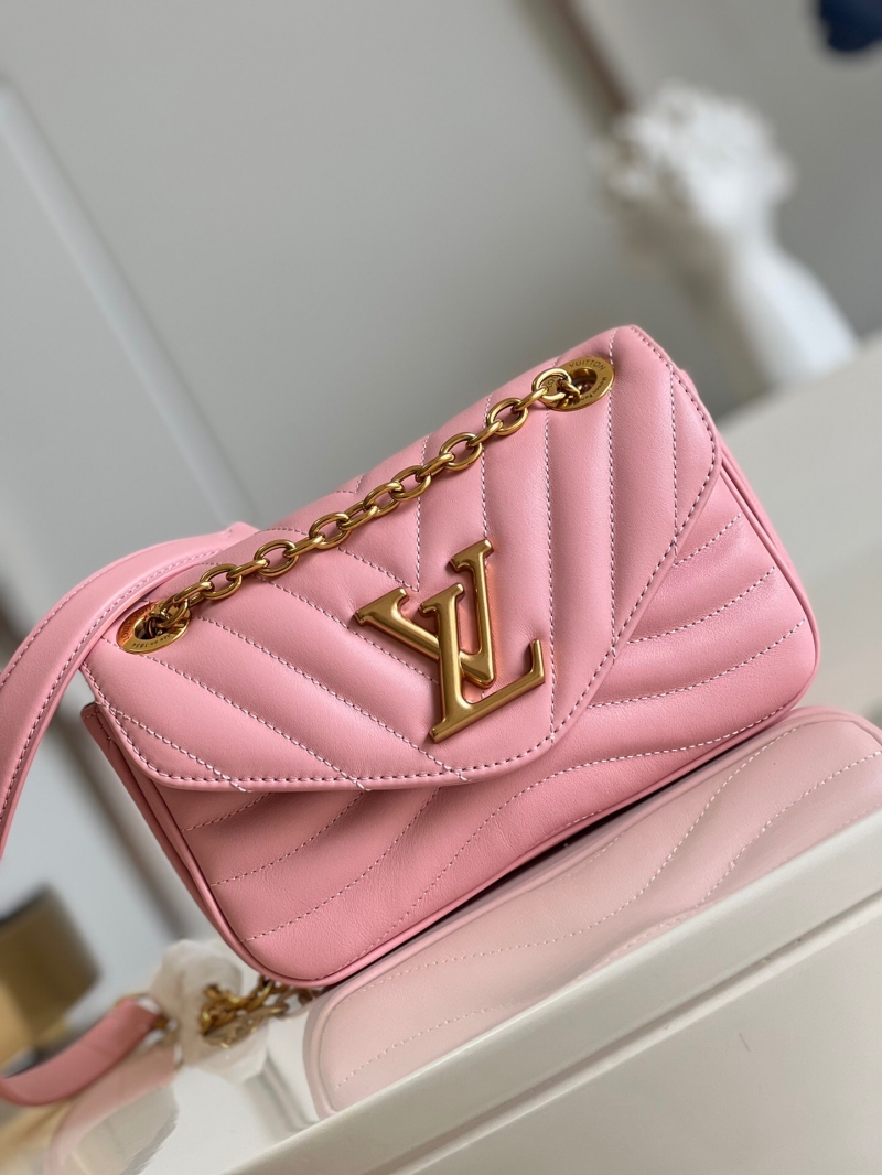 M20853 LV NEW WAVE 小號鏈條包 絎縫牛皮單肩斜挎包 粉色