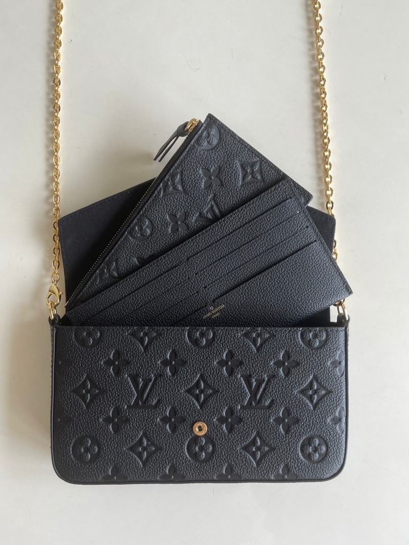 M64064 LV Pochette Felicie 鏈條包 牛皮壓紋三合一鏈條包 LV三件套 黑色