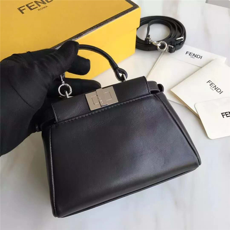 FENDI 芬迪新款 時裝秀羊皮MICRO PEEKABOO 太陽花花朵小貓包 黑色彩花