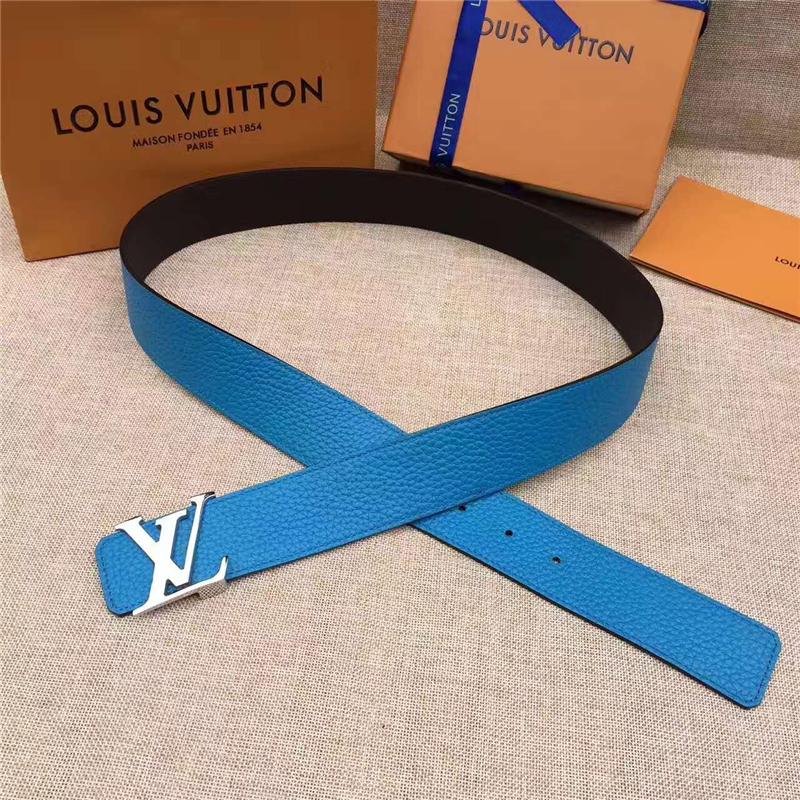 LV皮帶 原單品質 專柜新包裝 進口牛皮 手工縫線 雙面可用 湖藍色