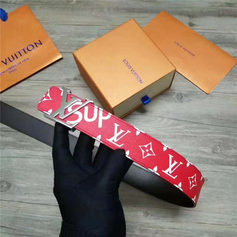 Louis vuitton 路易威登 STAMP 休閑款男士腰帶 紅色銀扣