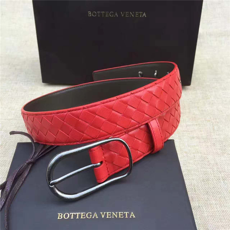 BV寶緹嘉 017專柜同步上市 手工編織皮帶 低調奢華 針扣休閑皮帶 紅色