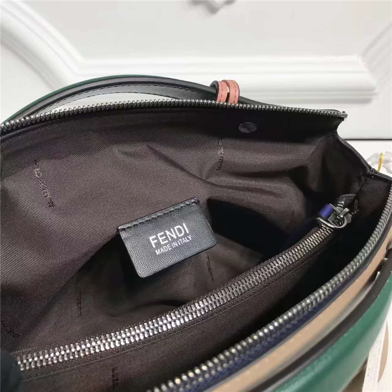 149S FENDI 芬迪 2017新款 柔軟小牛皮 拼色波士頓手提包挎包 卡其拼粉