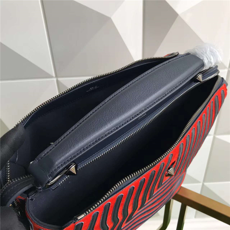 8785 FENDI 芬迪 小牛皮時(shí)裝秀款 水波紋 手提斜跨肩包 紅色