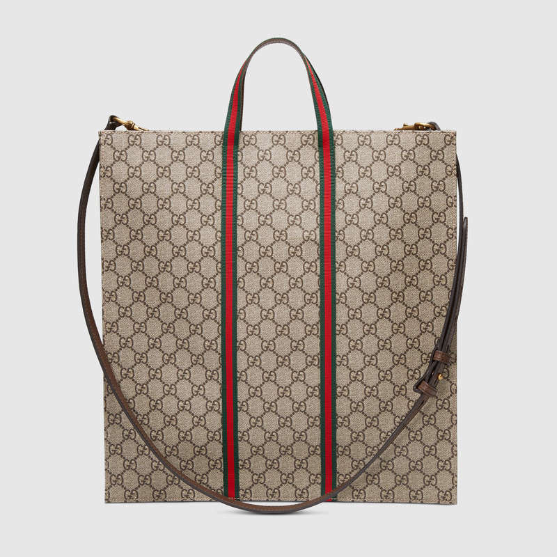 493610 GUCCI 古馳 昆蟲印花 GG Supreme 高級人造帆布 購物袋 烏木色